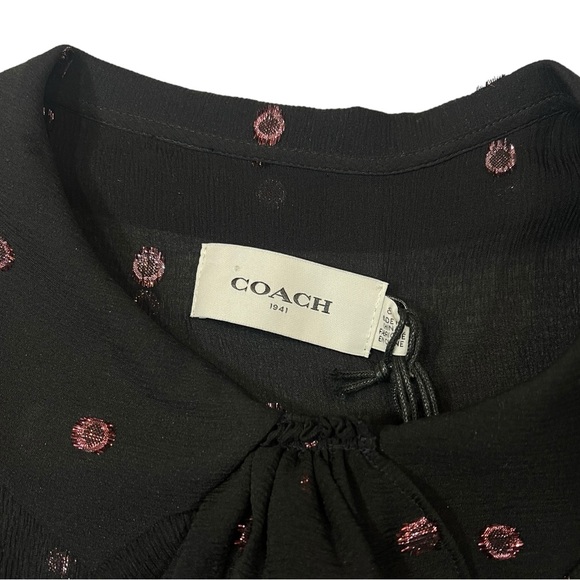 Coach Silk Blouse Black Long Sleeve Sheer Cami Ruffle Front Button Down Top New! - Picture 10 of 15